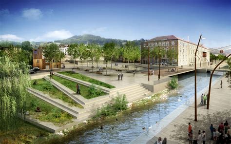 Vue d'ensemble d'un aménagement urbain avec des caniveaux