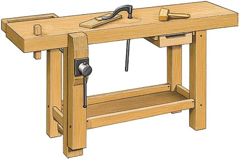 Dessin d'un établi de menuisier avec des outils