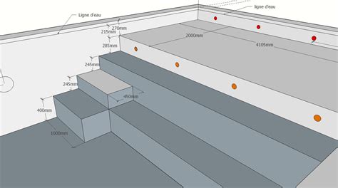 Schéma d'un escalier de piscine lesté