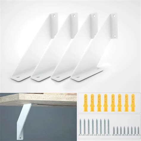 Équerre blanche fixée au mur avec une étagère en bois