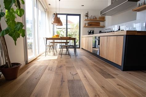 Parquet chaleureux dans une cuisine moderne