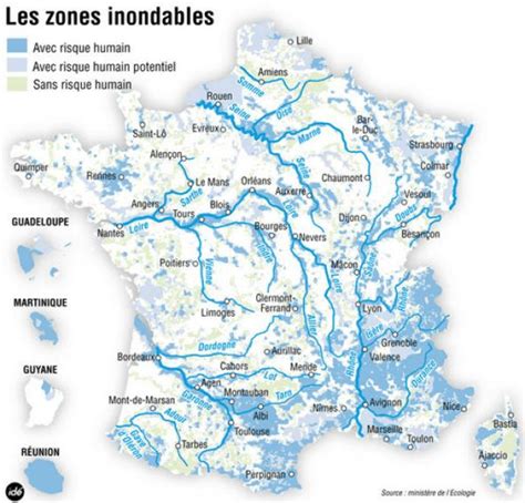 Carte des zones potentiellement inondables