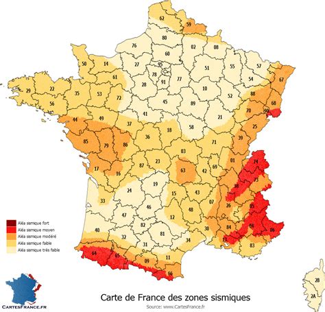 Carte des zones sismiques en France