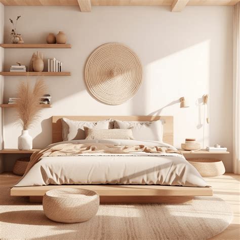 Chambre à coucher style scandinave avec lambris bois et touches de bleu
