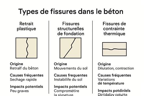 Diagramme montrant différents types de fissures dans le béton
