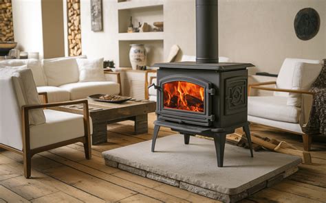 Poêle à bois rustique dans un salon cosy