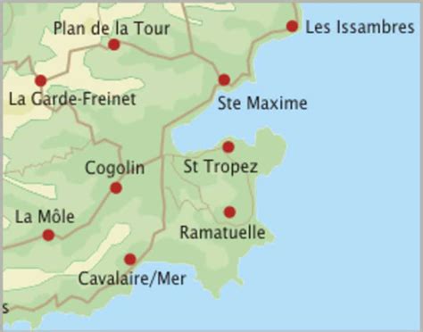 Carte du Golfe de Saint-Tropez mettant en évidence Cogolin, Grimaud et Gassin