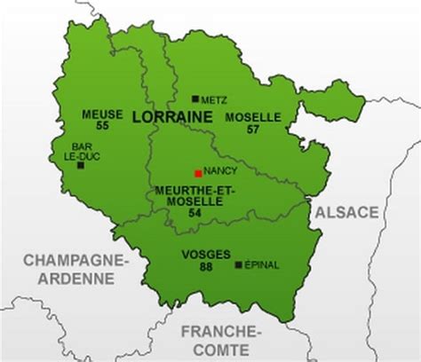 Carte de la région Lorraine avec les zones d'intervention des entreprises