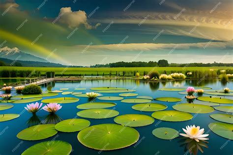 Un bassin de jardin paisible avec des nénuphars et des poissons rouges