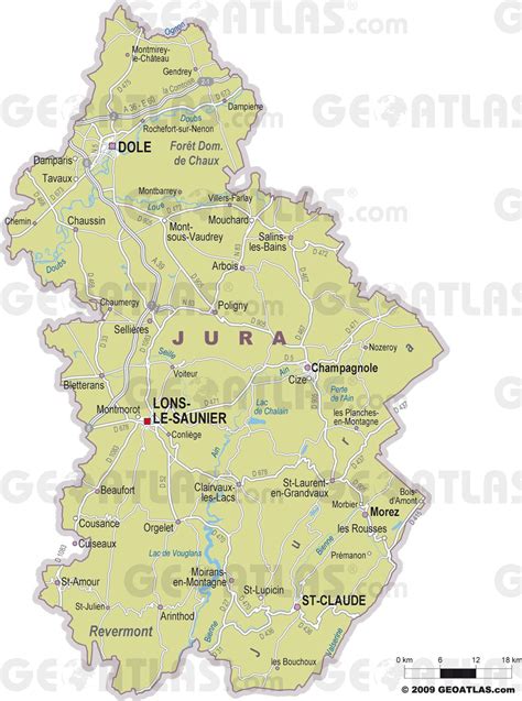 Carte du Jura indiquant Arbois et les principaux sites naturels