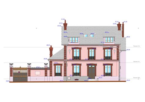 Exemple de façade en brique rouge avec des détails architecturaux