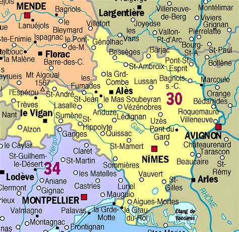 Carte du département du Gard avec les principales villes