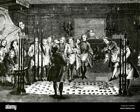 Gravure ancienne représentant une loge maçonnique