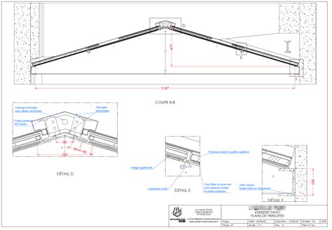 Détail d'une structure de toiture vitrée