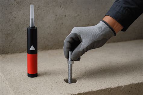 Application de scellement chimique sur une tige filetée dans du béton