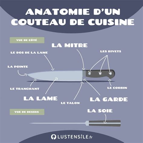 Diagramme montrant la soie d'un couteau à lame fixe