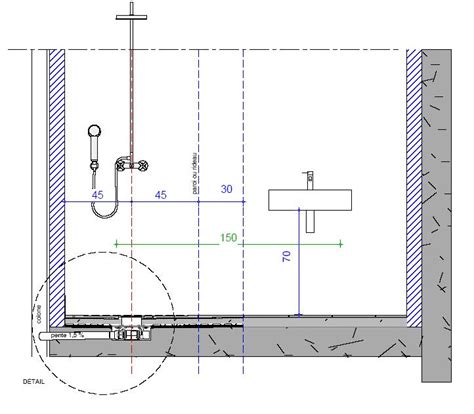 Schéma d'une douche à l'italienne avec évacuation