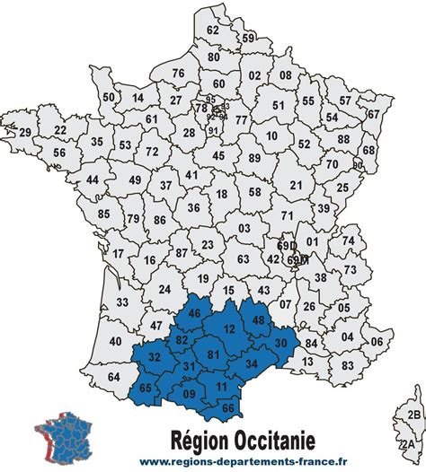 Carte de la région Occitanie montrant les Pyrénées