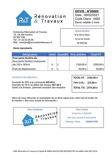 Exemple de devis menuiserie