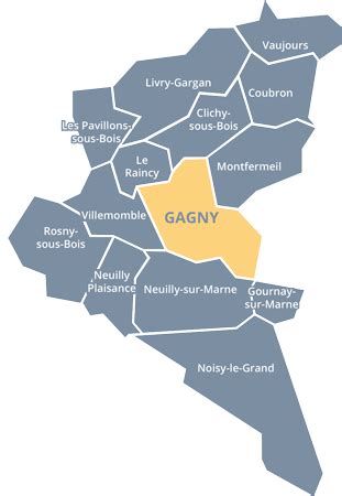 Carte de Gagny et des communes environnantes avec un point d'intérêt pour le magasin