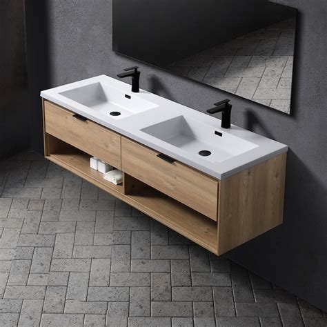 Salle de bain moderne avec meuble double vasque suspendu