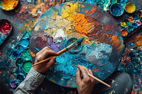 Un artiste appliquant de la peinture acrylique avec un couteau sur une toile