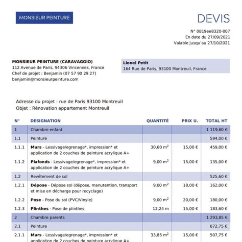 Exemple de devis détaillé pour des travaux de plâtrerie