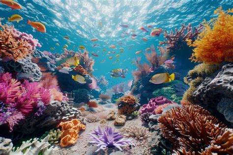 Paysage marin avec des scientifiques observant la vie aquatique