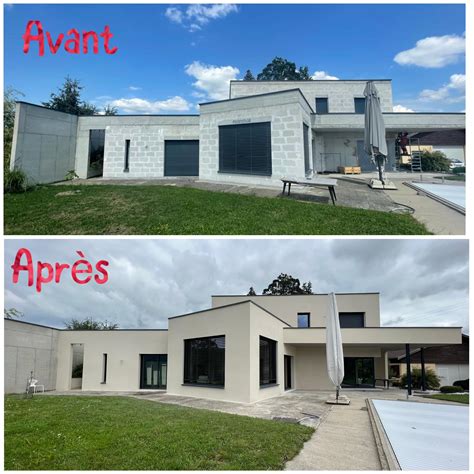 Façade d'une maison moderne avant et après traitement hydrofuge