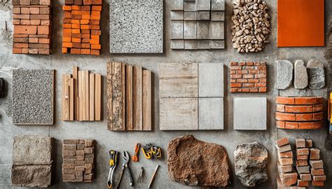 Vue d'ensemble d'un dépôt de matériaux de construction avec différents types de graviers et de sables.