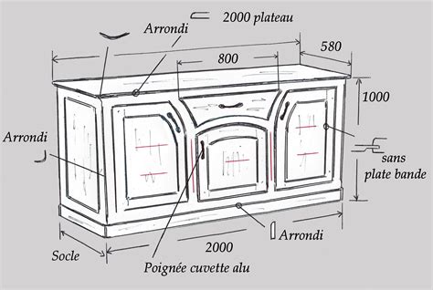 Schéma technique d'un meuble avec des dimensions