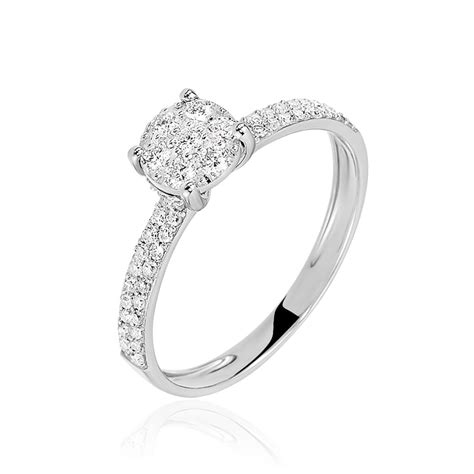 Bague de fiançailles or blanc avec pavage diamants