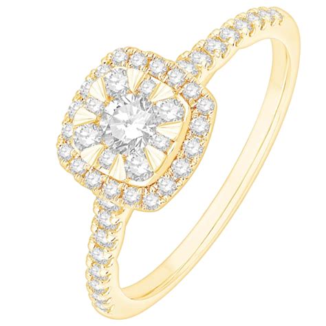 Bague de fiançailles or jaune pavage diamants