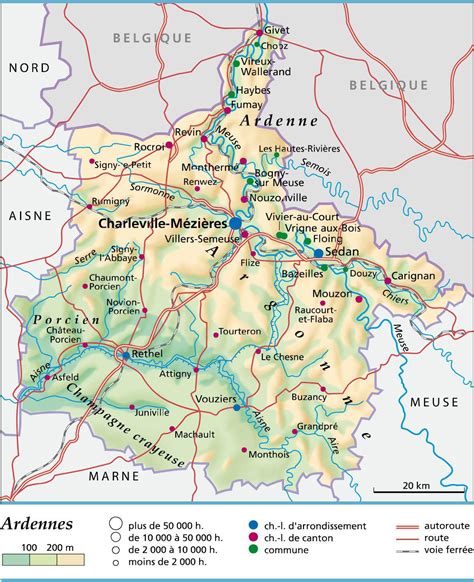 Carte de la région Ardennes avec les lieux mentionnés dans la légende