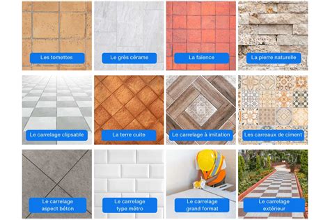 Exemples de différents types de carrelage