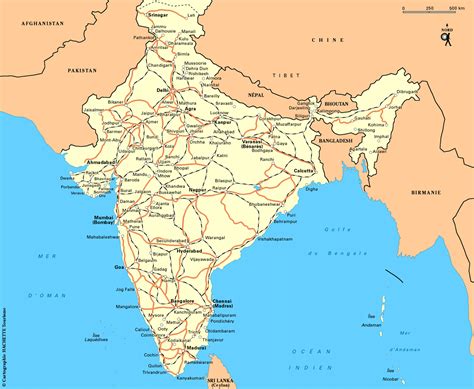 Carte de l'Inde montrant Bangalore et Chennai