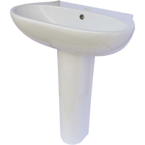 Lavabo sur colonne en céramique blanche, style classique