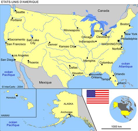 Carte des États-Unis montrant la distance entre Dallas et Miami