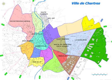 Carte de Chartres avec les différents quartiers