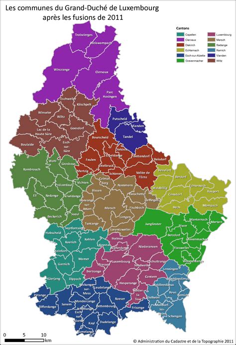 Carte du Luxembourg avec différentes communes