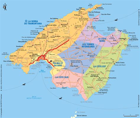 Carte de Majorque avec les principales zones touristiques et de bien-être