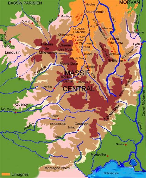 Carte du Massif Central français