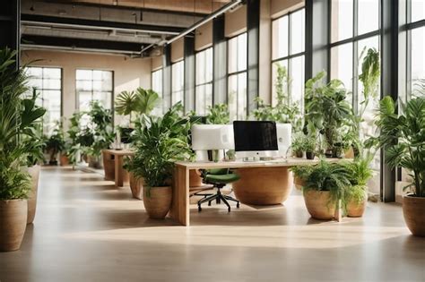 Bureau moderne avec des plantes vertes intégrées dans le décor